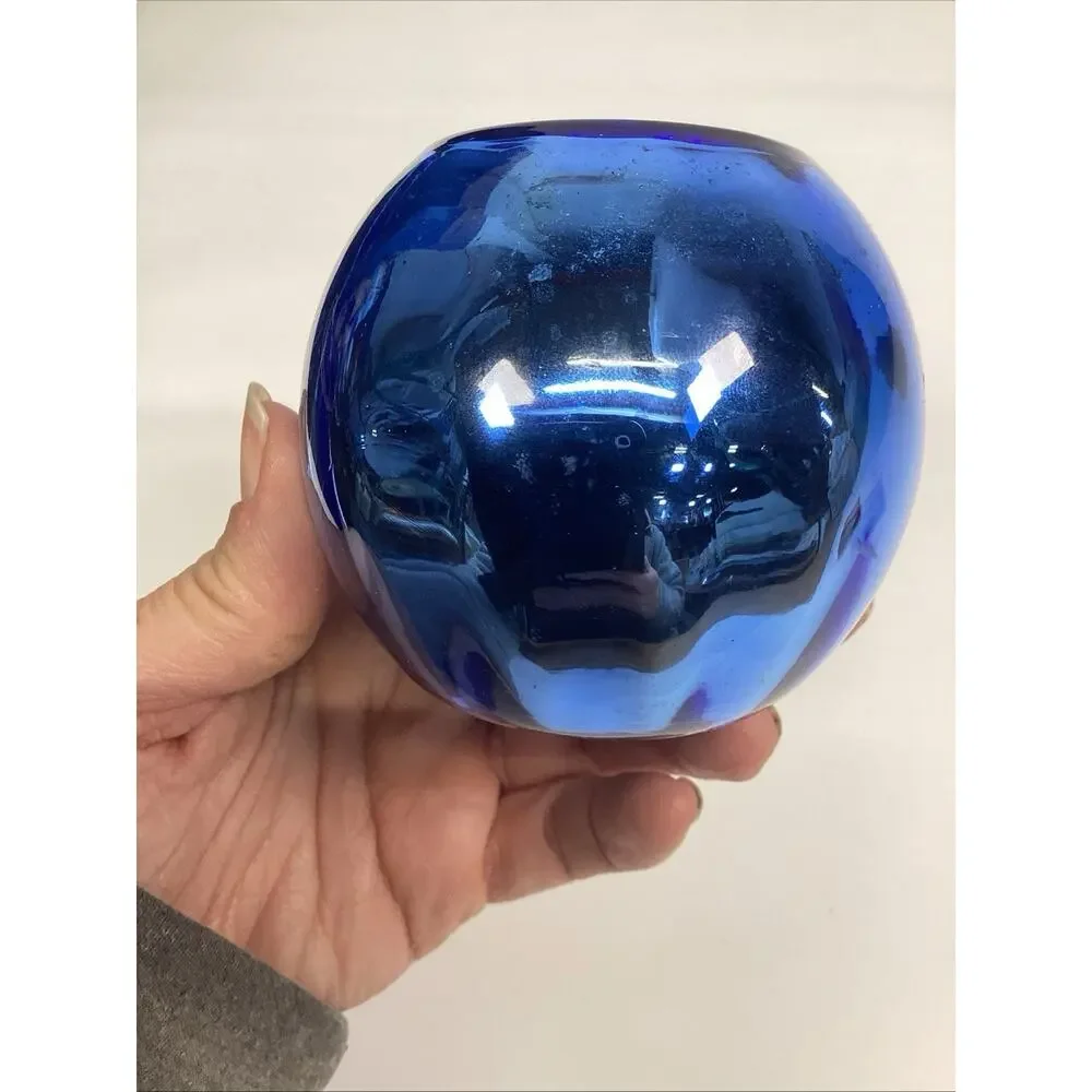 Metallic Cobalt Blue Candle Holder - 3”H